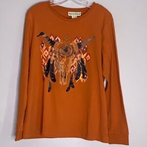 Seventh Avenue long sleeve orange Bohemian bull T-shirt stud detail women’s XL